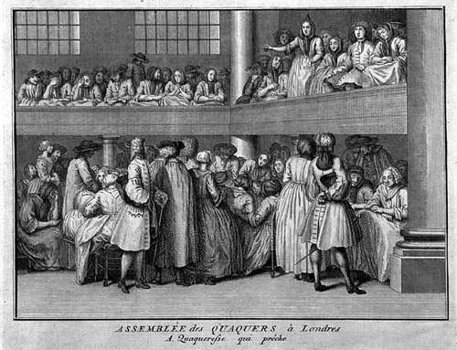 Quaker meeting, woman speaking 1723